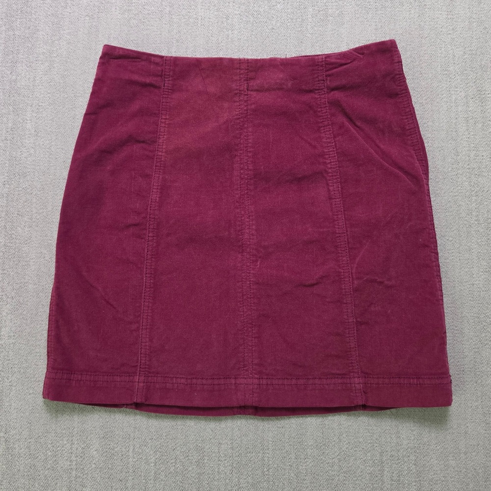 Free People Corduroy Mini Skirt Women 6 Burgundy Pockets Zip